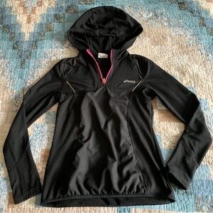 ASICS Black Hooded Quarter Zip Hoodie Pullover Small S